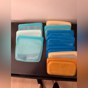 Stasher Reusable Silicone Food Storage Bags - Blue, Orange, Cream BPA Free